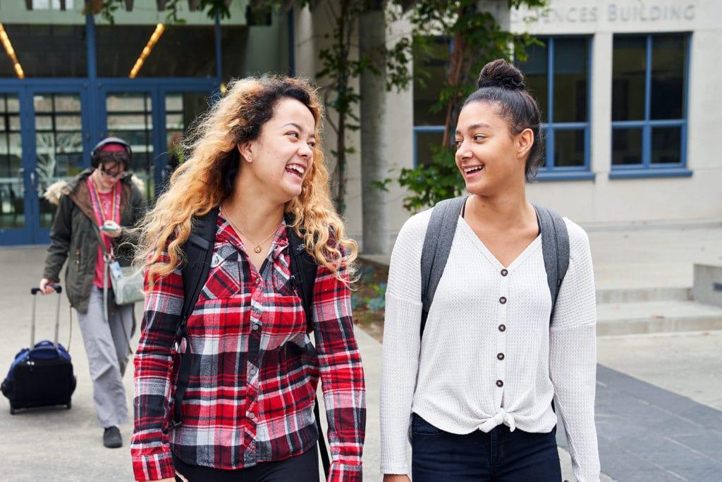 Students leave the Betty Irene Moore Natural Sciences Building on the Oakland campus